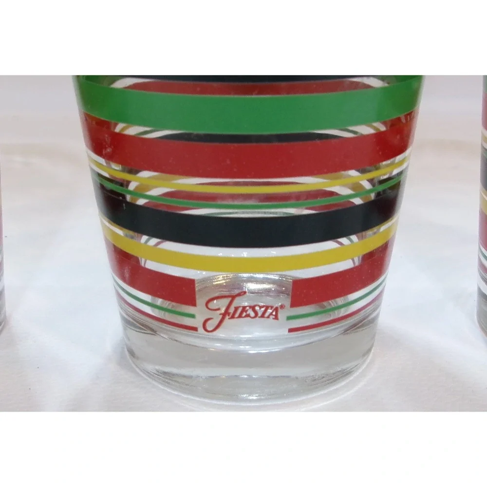 4 Fiesta Ware HLC Coordinates Striped 16oz. Glasses Tumblers Red Blue Green